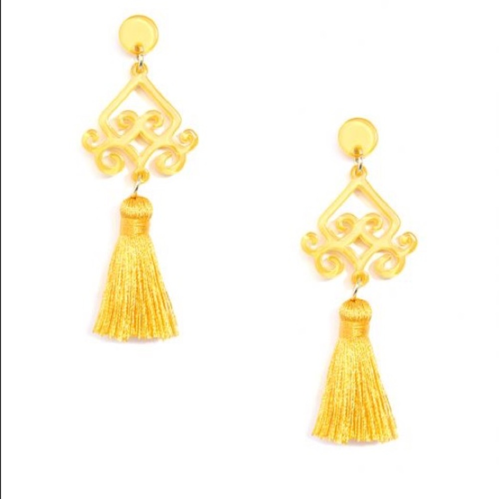 Flourish Scroll Tassel Drop Earrings in Yellow